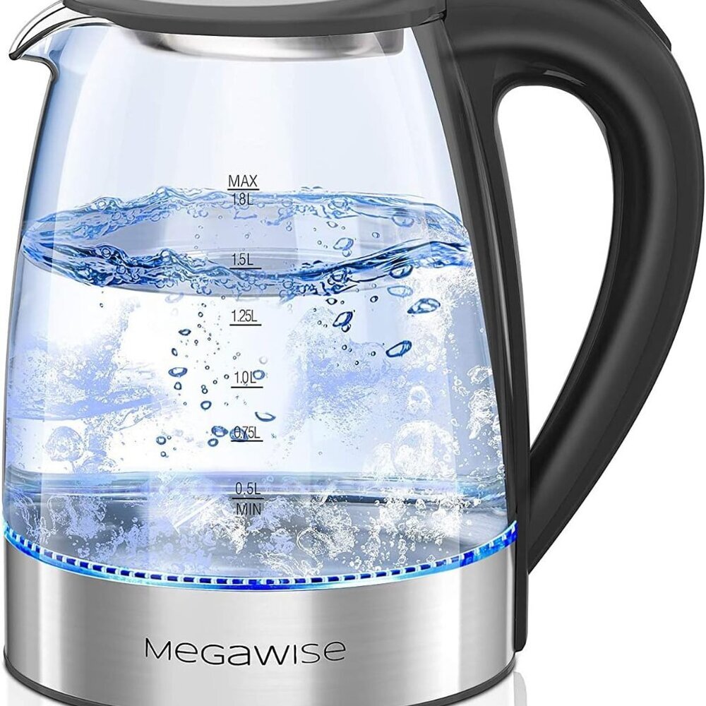 Electric Kettle, 1.8L Borosilicate Glass Tea Kettle with LED Light, Auto Shut-Of